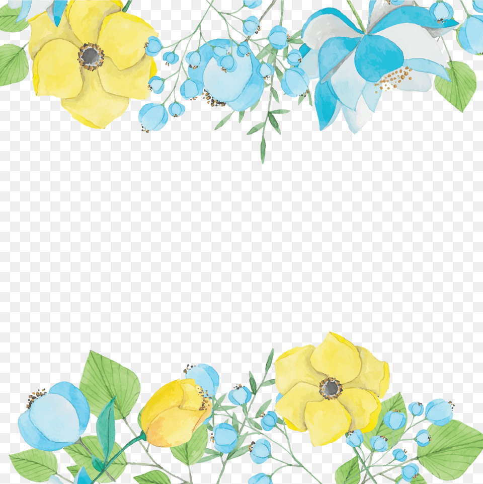 Watercolor Painting Download Elegant Blue And Yellow Watercolor Flowers, Art, Pattern, Floral Design, Graphics Free Transparent Png