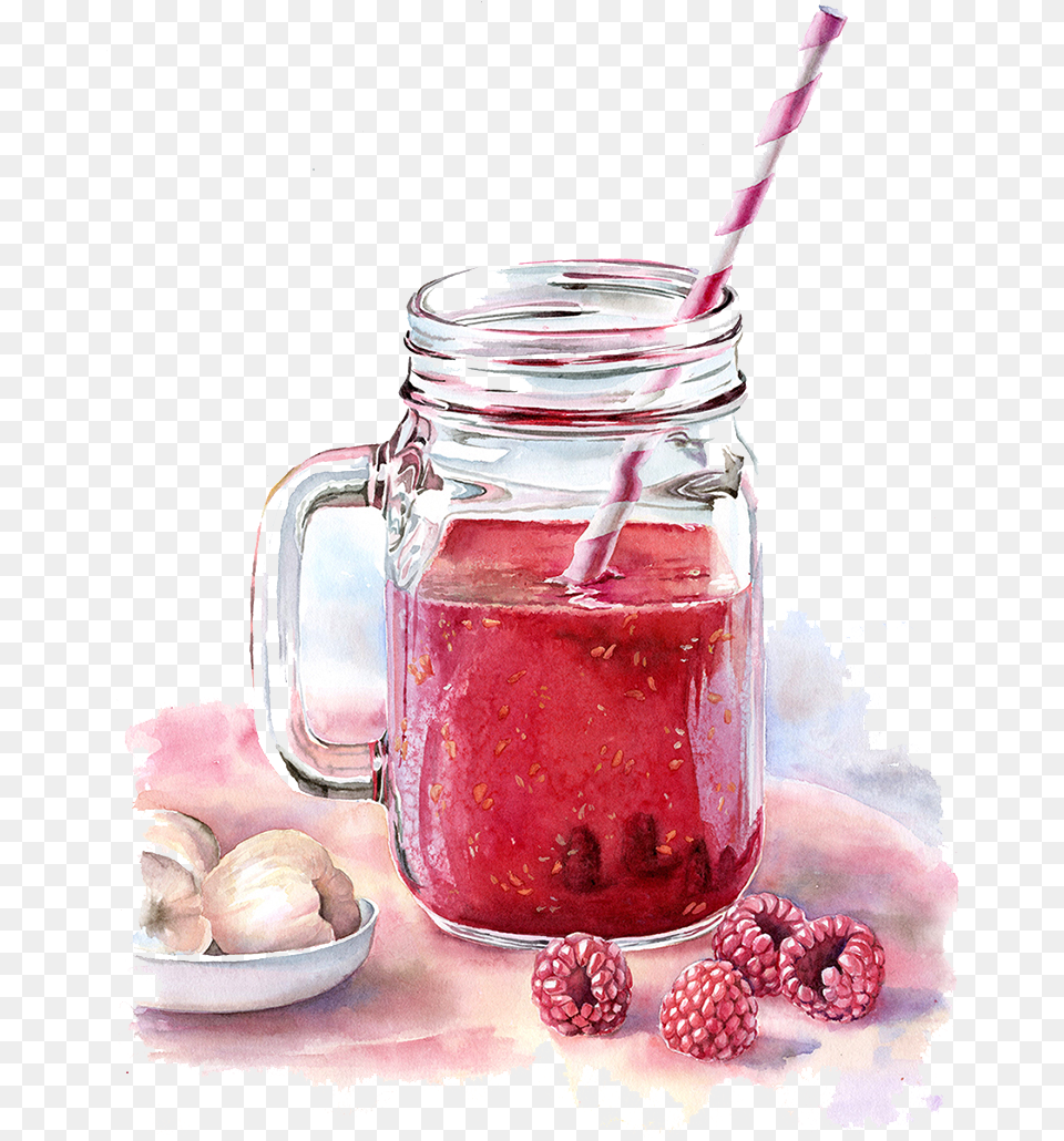 Watercolor Painting Drawing Drink Illustration Watercolor Cocktail Jar, Berry, Food, Fruit, Plant Free Png Download