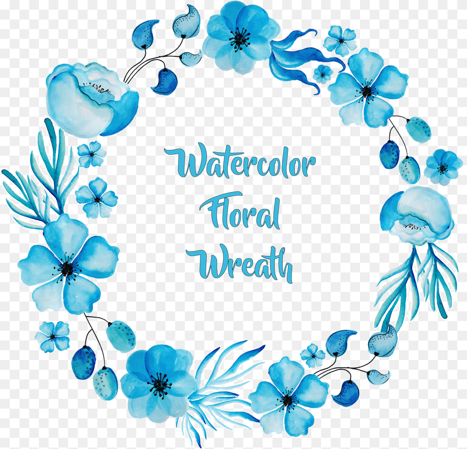 Watercolor Painting Flower Blue Blue Flower Wreath, Turquoise, Plant, Outdoors, Accessories Free Png