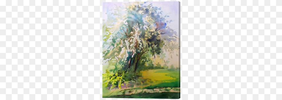 Watercolor Painting Of The Blooming Spring Tree Canvas Watercolor Painting, Art, Modern Art, Flower, Plant Free Transparent Png