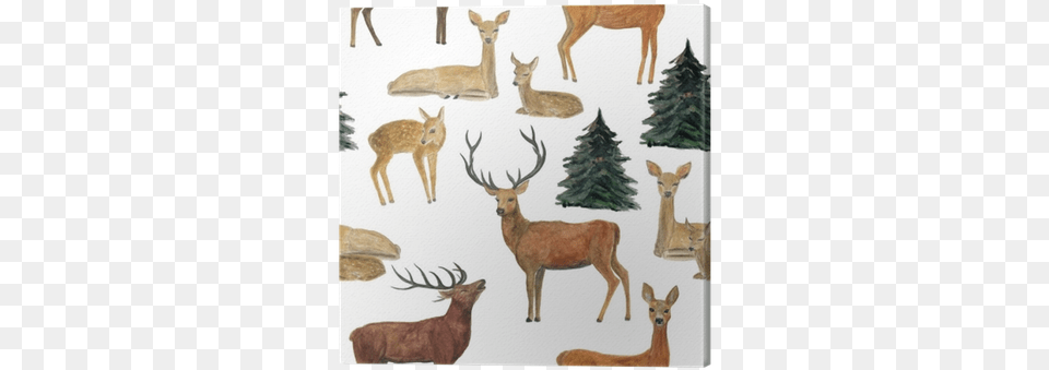 Watercolor Painting Seamless Pattern With Deers Canvas Watercolor Painting, Animal, Mammal, Wildlife, Deer Png