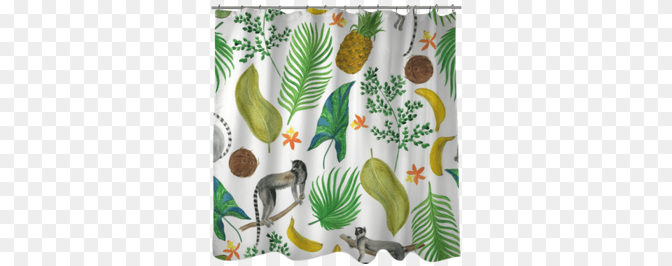 Watercolor Painting Seamless Pattern With Tropical Tufted Titmouse, Curtain, Food, Fruit, Produce Free Png Download