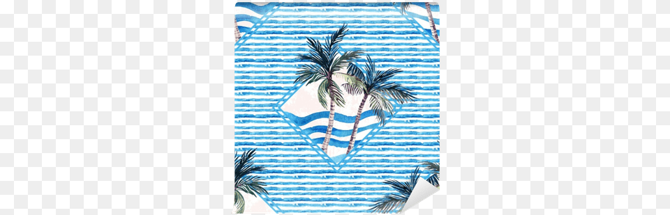 Watercolor Palm Tree Print In Geometric Shape On Striped Shape, Home Decor, Palm Tree, Plant, Rug Free Transparent Png