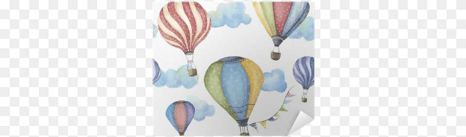 Watercolor Pattern With Cartoon Hot Air Balloon Hot Air Balloons Watercolor, Aircraft, Hot Air Balloon, Transportation, Vehicle Free Png Download