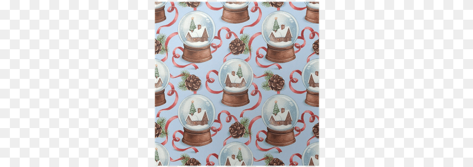 Watercolor Pattern With Illustration Of Snow Globe Briarwood Lane Christmas Time Garden Flag, Tablecloth, Pottery, Meal, Food Png Image