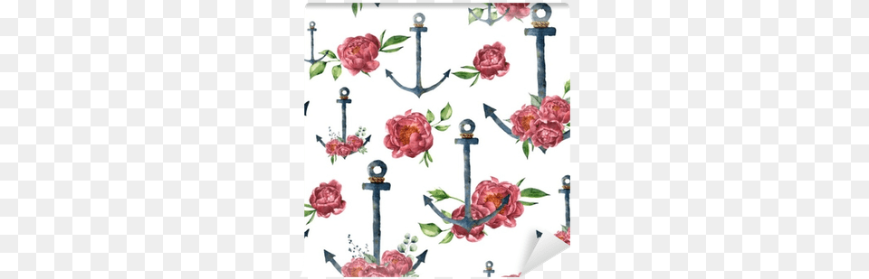 Watercolor Pattern With Vintage Anchor And Peony Flower Illustration, Electronics, Hardware, Hook Png Image