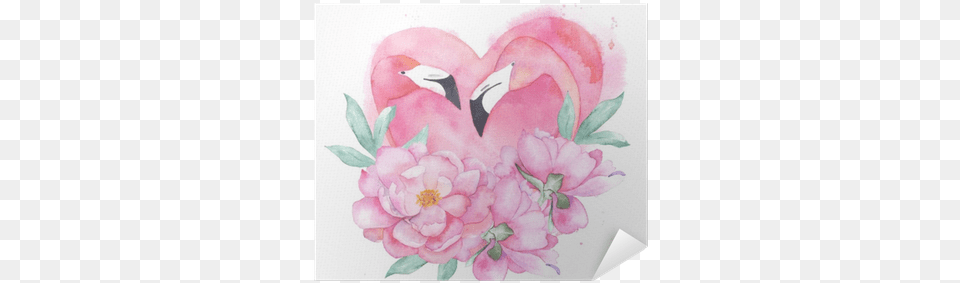 Watercolor Pink Flamingo Couple With Bouquet Peony Watercolor Painting, Art, Flower, Petal, Plant Png