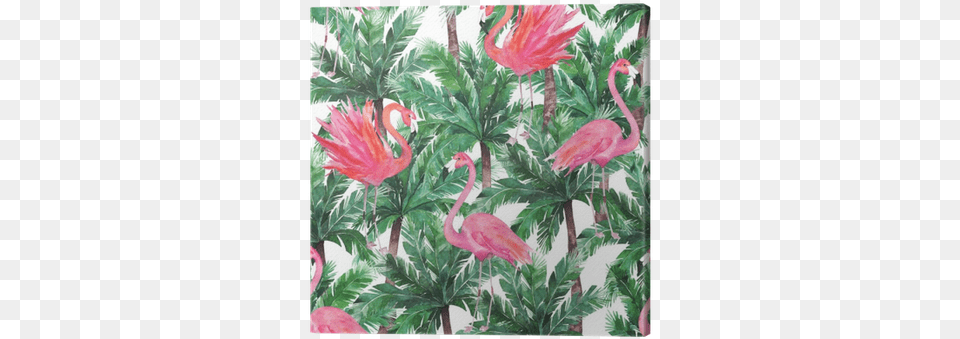 Watercolor Pink Flamingos Exotic Birds Tropical Palm Watercolor Botanical Summer Leaves, Vegetation, Plant, Animal, Bird Png Image