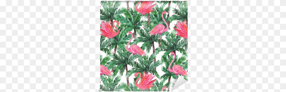 Watercolor Pink Flamingos Exotic Birds Tropical Palm Watercolor Painting, Animal, Bird, Plant, Vegetation Png Image