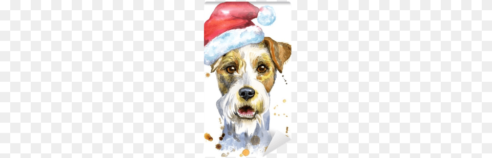 Watercolor Portrait Of Airedale Terrier Dog With Santa Dog, Winter, Snowman, Snow, Outdoors Png Image