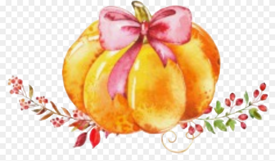 Watercolor Pumpkin Bow Halloween Thanksgiving Little Pumpkin Boy Baby Shower, Food, Fruit, Plant, Produce Free Transparent Png