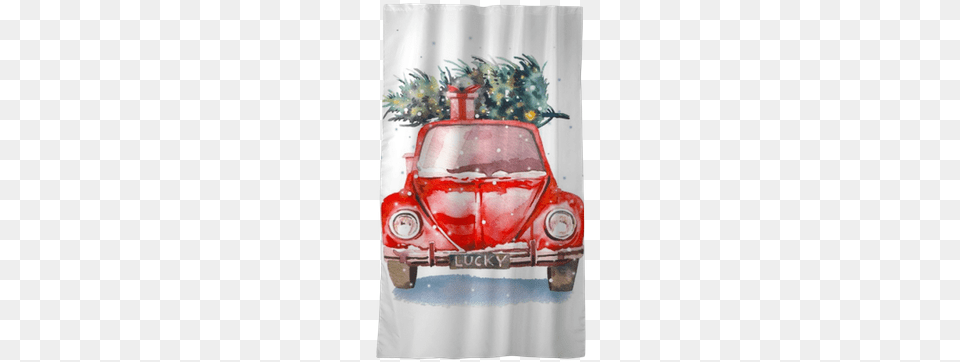 Watercolor Retro Car With Gift Box And Christmas Tree Watercolor Christmas Tree, Transportation, Vehicle, Plant, Potted Plant Free Transparent Png