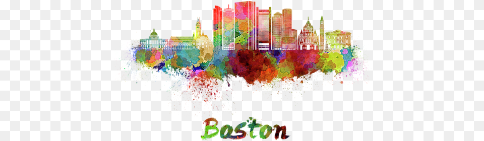 Watercolor Round Beach Towel Watercolor Boston Skyline Painting, Art, Graphics, Modern Art Free Png