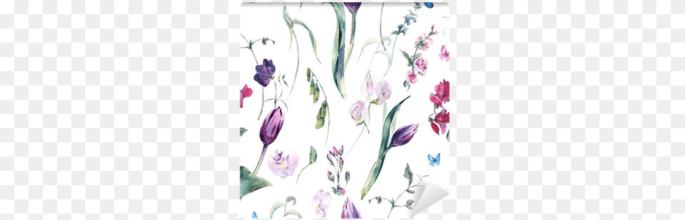 Watercolor Seamless Background With Sweet Peas Tulips Watercolor Painting, Art, Floral Design, Graphics, Pattern Free Transparent Png