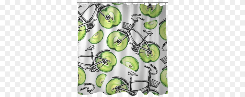 Watercolor Seamless Pattern Bicycles With Apple Wheels Tandem Bicycle, Curtain, Shower Curtain Free Png
