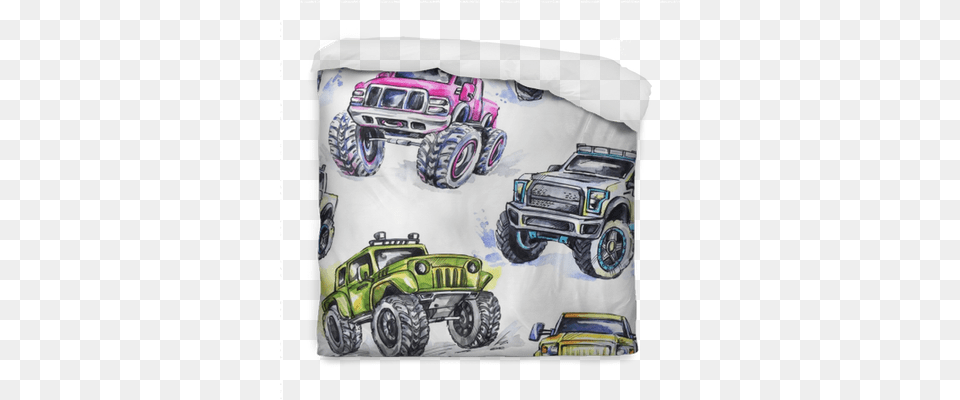 Watercolor Seamless Pattern Cartoon Monster Trucks Vehicle, Machine, Wheel, Spoke, Car Free Transparent Png