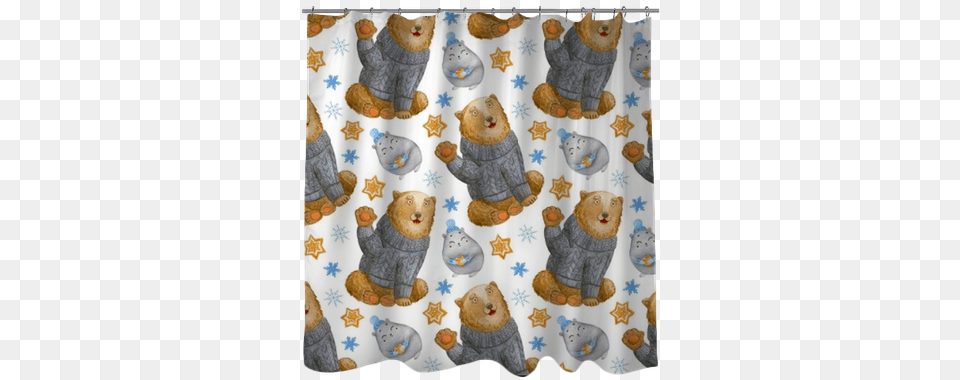Watercolor Seamless Pattern With Cute Smiling Sitting Black Cat, Curtain, Shower Curtain, Toy Free Png Download