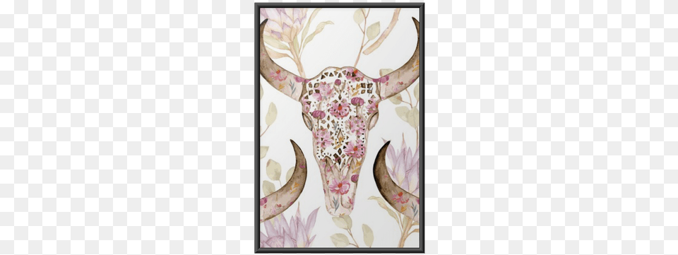 Watercolor Seamless Pattern With Skull In Flowers Watercolor Painting, Animal, Bull, Mammal, Cattle Png Image