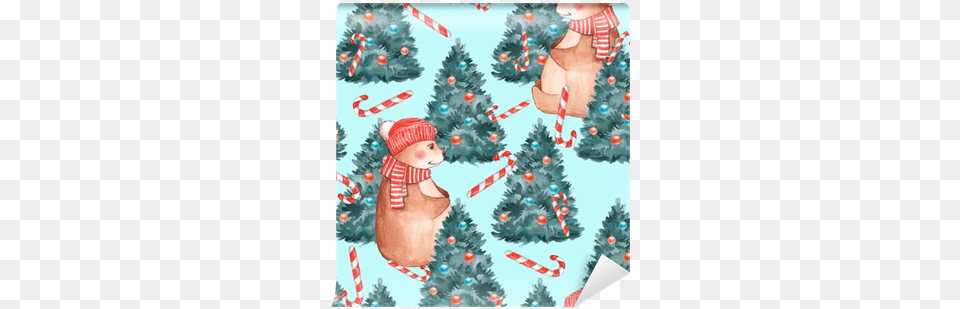Watercolor Seamless Pattern With Teddy Bear And Fir Christmas Day, Christmas Decorations, Festival, Baby, Person Free Png