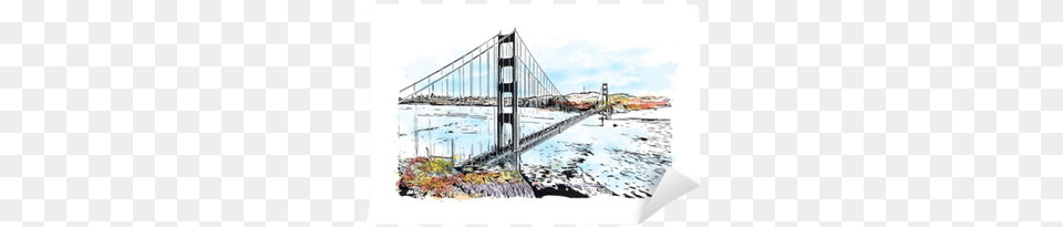 Watercolor Splash With Sketch Of Golden Gate San Francisco Golden Gate Water Color, Bridge, Suspension Bridge Png Image