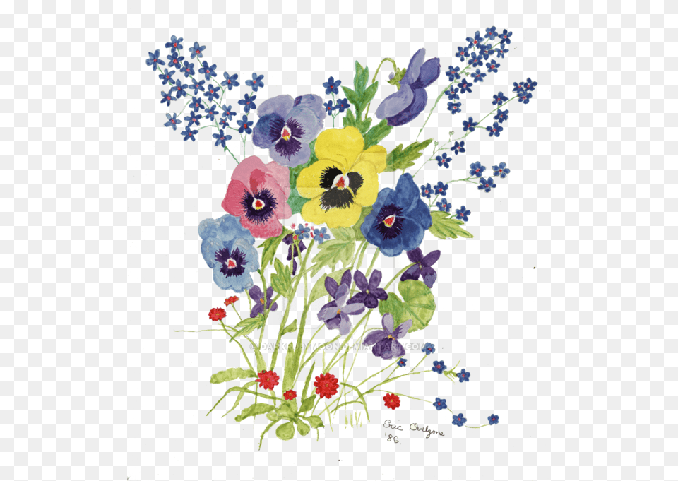 Watercolor Spring Flowers 1986 By Darkrubymoon Watercolor Spring Scenery Flower, Anemone, Plant, Pattern, Flower Arrangement Free Png
