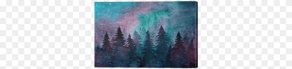 Watercolor Spruce Forest On The Starry Sky Background Watercolor Northern Lights Background, Tree, Plant, Outdoors, Night Png