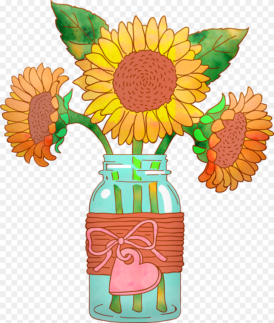 Watercolor Sunflowers In Vase Significado Do Nome Jamily, Jar, Pottery, Plant, Flower Free Png Download