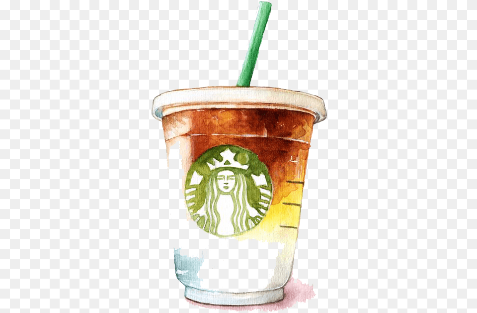 Watercolor Tea Coffee Starbucks Latte Starbuck, Cup, Cream, Dessert, Food Free Transparent Png