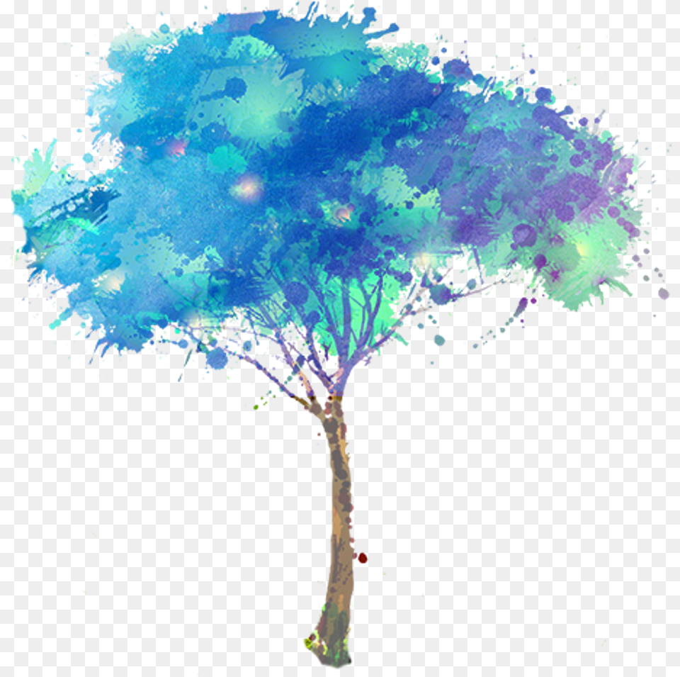 Watercolor Tree Picture Blue Watercolor Tree, Plant, Art, Purple, Painting Free Png Download