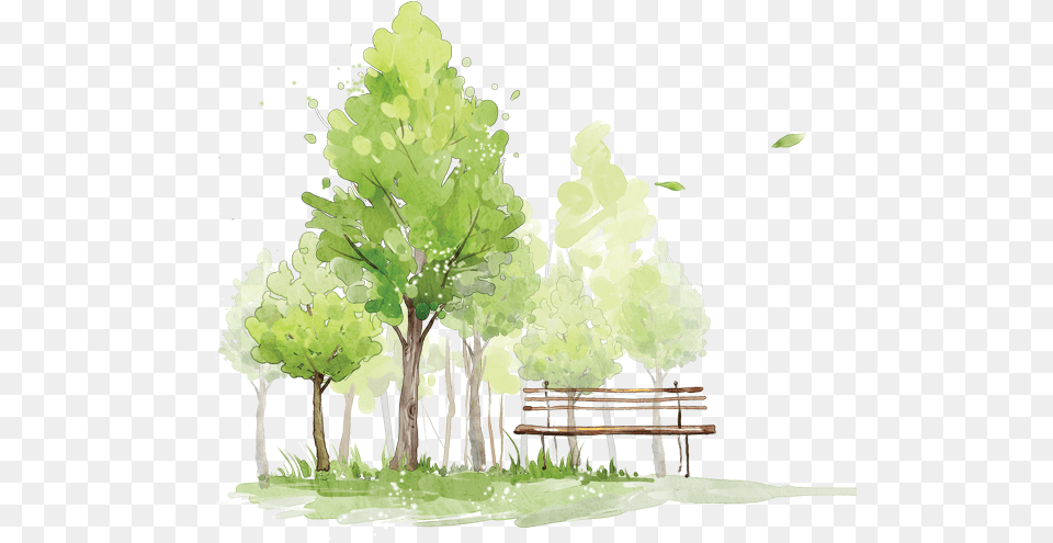 Watercolor Tree Sketch, Bench, Furniture, Plant, Grass Free Png
