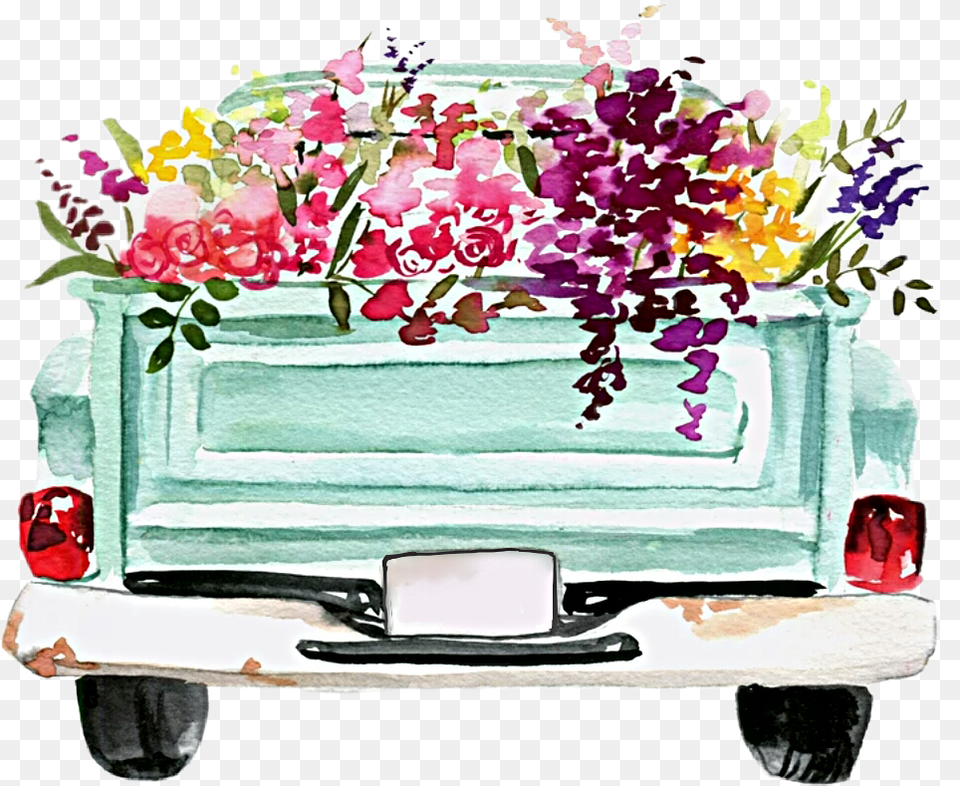Watercolor Truck Flowers Vintage Classic Retro Let39s Make Art Floral Truck, Potted Plant, Plant, Flower Arrangement, Flower Free Png