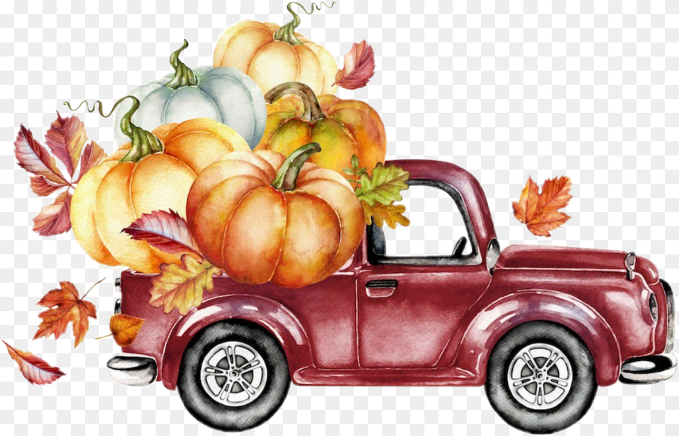 Watercolor Truck Pumpkins Leaves Autumn Fall It39s Fall Y All, Pickup Truck, Vehicle, Leaf, Transportation Free Transparent Png