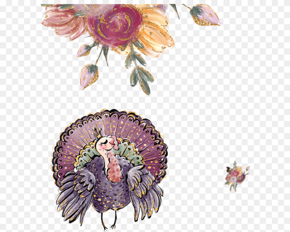 Watercolor Turkey Flowers Glitter Fall Autumn Illustration, Pattern, Accessories, Art, Floral Design Free Transparent Png