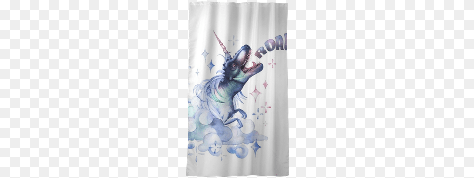 Watercolor Tyrannosaurus With Unicorn Horn And Mane Unicorn, Curtain, Animal, Dinosaur, Reptile Png Image