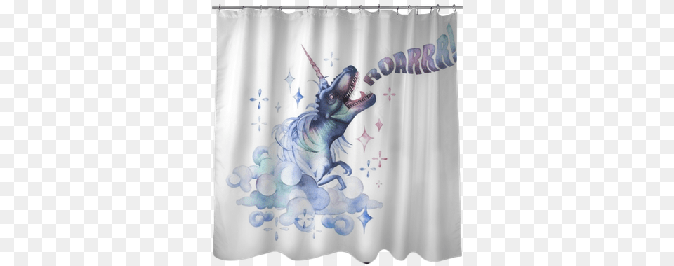 Watercolor Tyrannosaurus With Unicorn Horn And Mane Watercolor Painting, Curtain, Shower Curtain Free Transparent Png