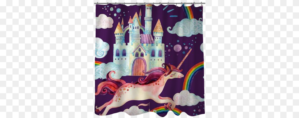 Watercolor Unicorn And Castle Seamless Pattern Shower Watercolor Painting, Art, Birthday Cake, Cake, Cream Png Image