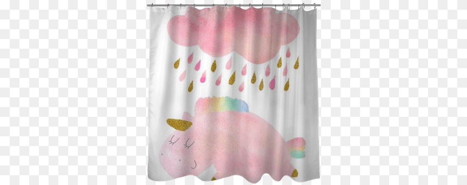 Watercolor Unicorn And Cloud With Rain Shower Curtain Curtain, Shower Curtain Free Png