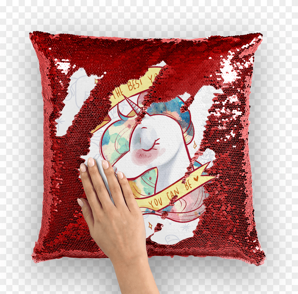 Watercolor Unicorn With Pattern Sequin Cushion Cover Cushion, Home Decor, Pillow, Face, Head Free Transparent Png
