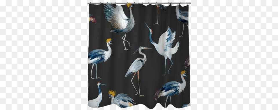 Watercolor Vector African Crane Pattern Shower Curtain Watercolor Painting, Animal, Bird, Crane Bird, Waterfowl Free Png Download