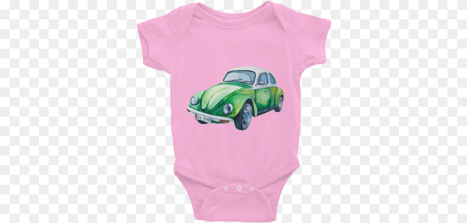 Watercolor Vintage Bug Volkswagen Beetle Green Car Womens Slim Fit T Shirt, Clothing, T-shirt, Transportation, Vehicle Png Image