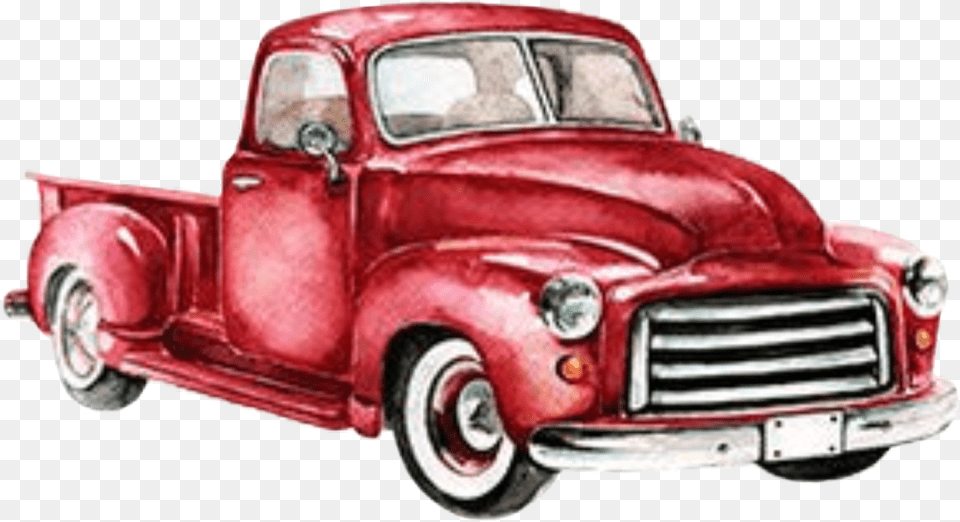 Watercolor Vintage Truck Red Pickup Transparent Vintage Truck, Pickup Truck, Transportation, Vehicle, Car Free Png