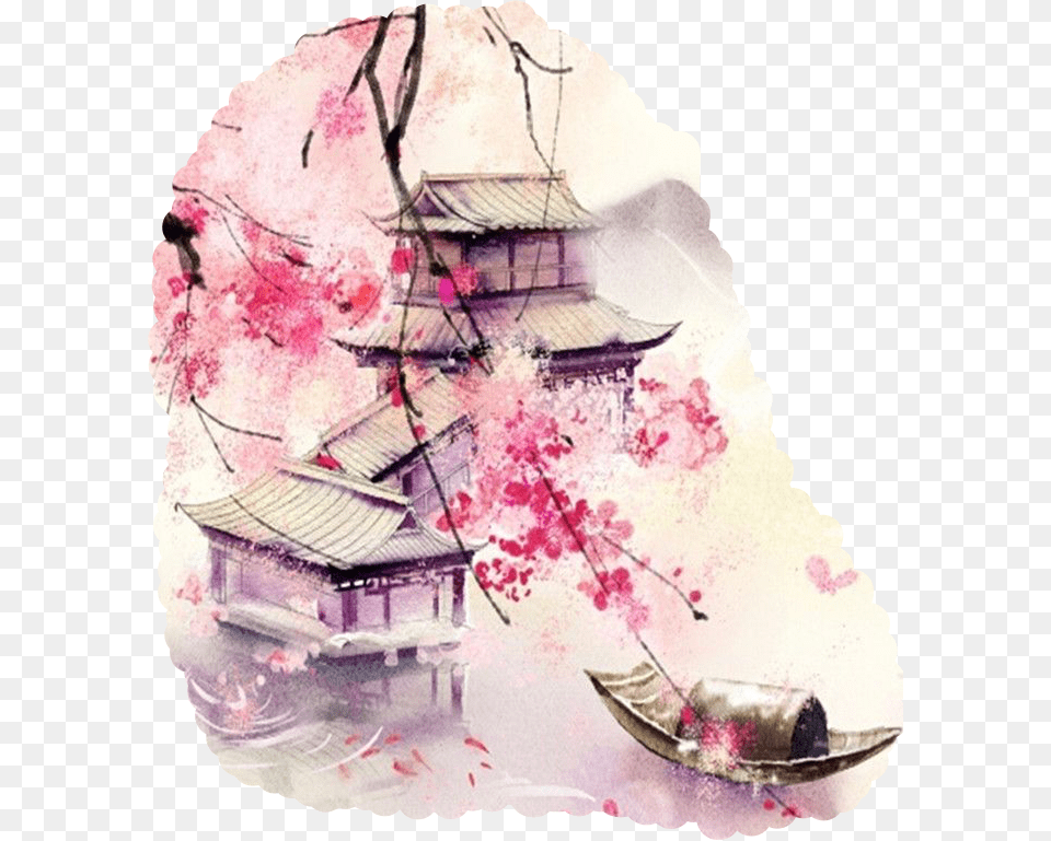 Watercolor Watercolour Japanese Blossomfreetoedit, Flower, Plant, Cherry Blossom, Person Png Image