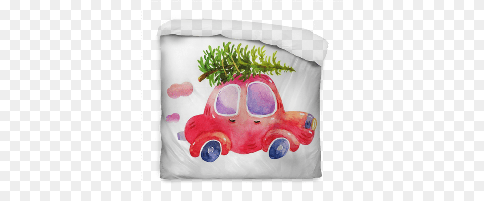 Watercolor Winter Retro Car With Christmas Tree Illustrations Christmas Tree On Car Drawing, Plant, Potted Plant, Pottery, Cushion Free Png Download
