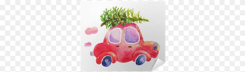 Watercolor Winter Retro Car With Christmas Tree Illustrations Christmas Tree On Car Drawing, Plant, Potted Plant, Pottery, Art Free Png Download