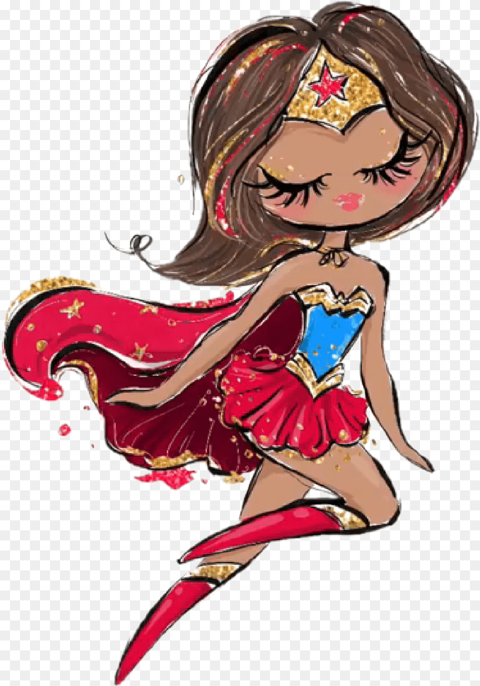 Watercolor Wonderwoman Wonder Woman Girl Superhero Illustration, Adult, Publication, Person, Female Png Image