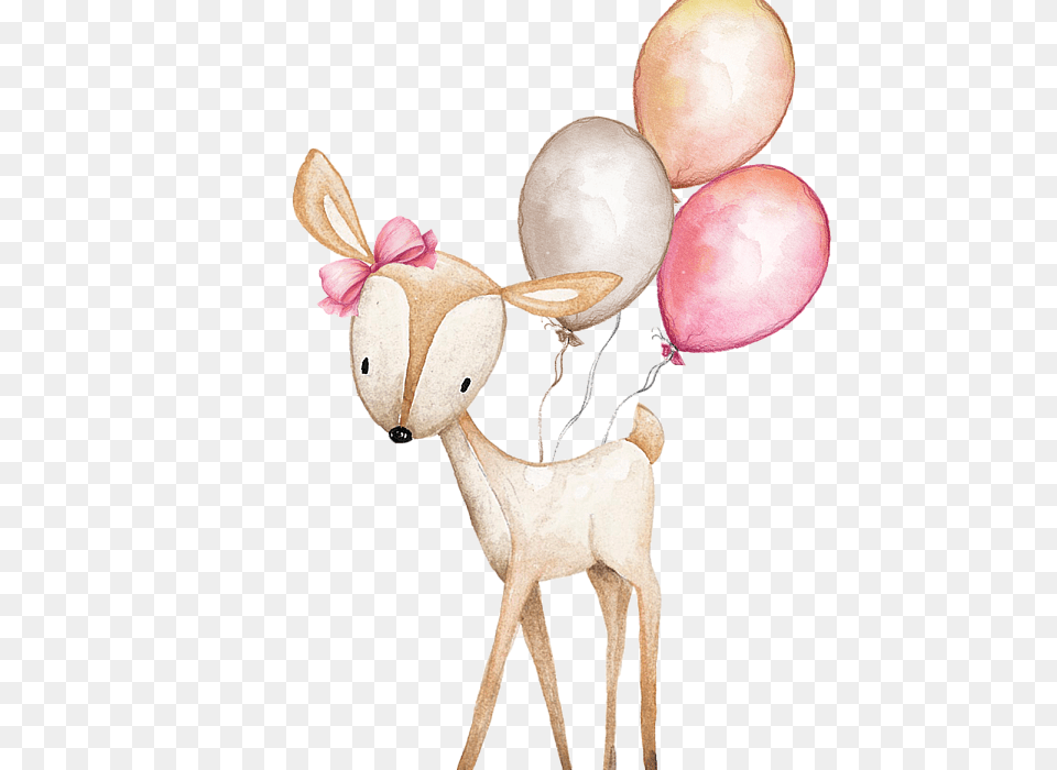 Watercolor Woodland Animal Clipart, Balloon, Egg, Food, Deer Free Png Download