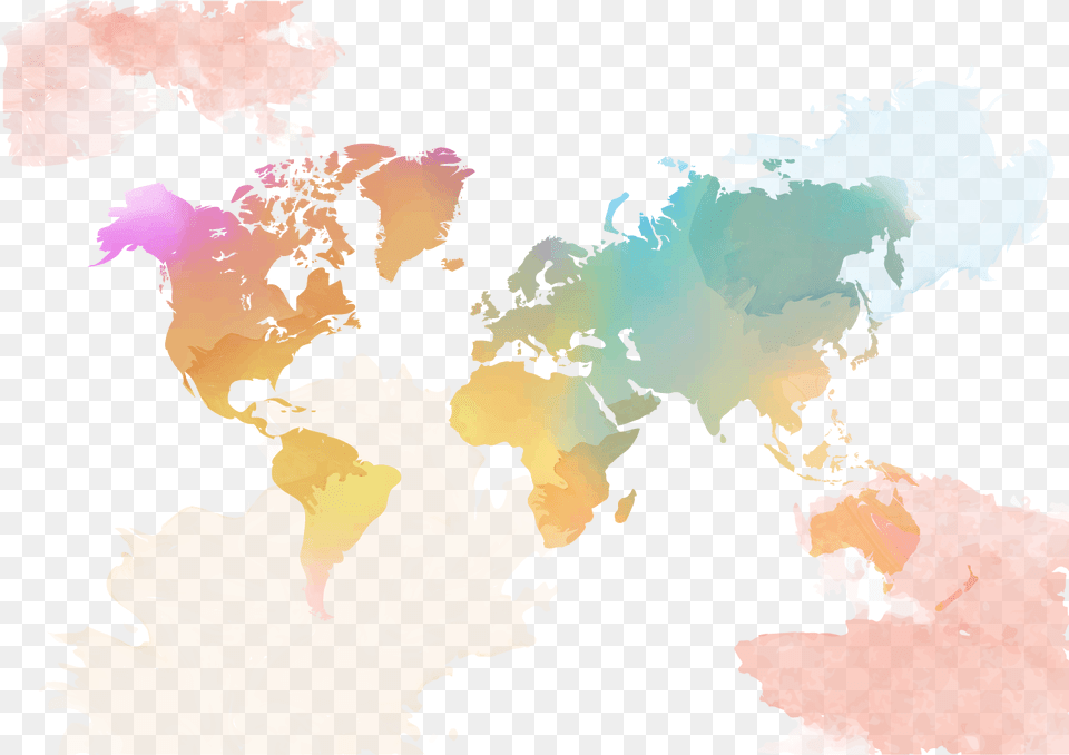 Watercolor World Map World Map Watercolor Chart, Plot, Atlas, Diagram Free Png