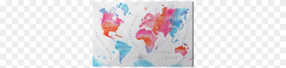 Watercolor World Map Pink Blue Canvas Print Pixers World Outline Map Watercolor, Chart, Plot, Atlas, Diagram Free Transparent Png