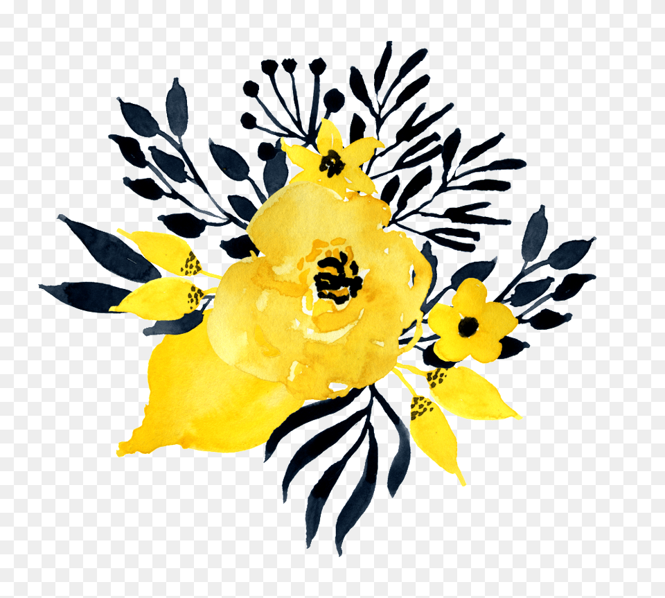 Watercolor Yellow Flower Pattern Free Download Vector, Art, Daffodil, Floral Design, Graphics Png