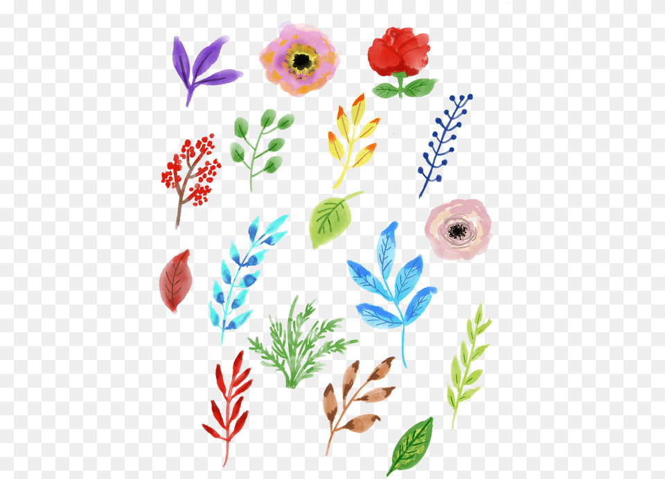 Watercolour Flower Leaves Image On Pixabay Watercolour Flowers And Leaves, Embroidery, Pattern, Art, Floral Design Free Transparent Png